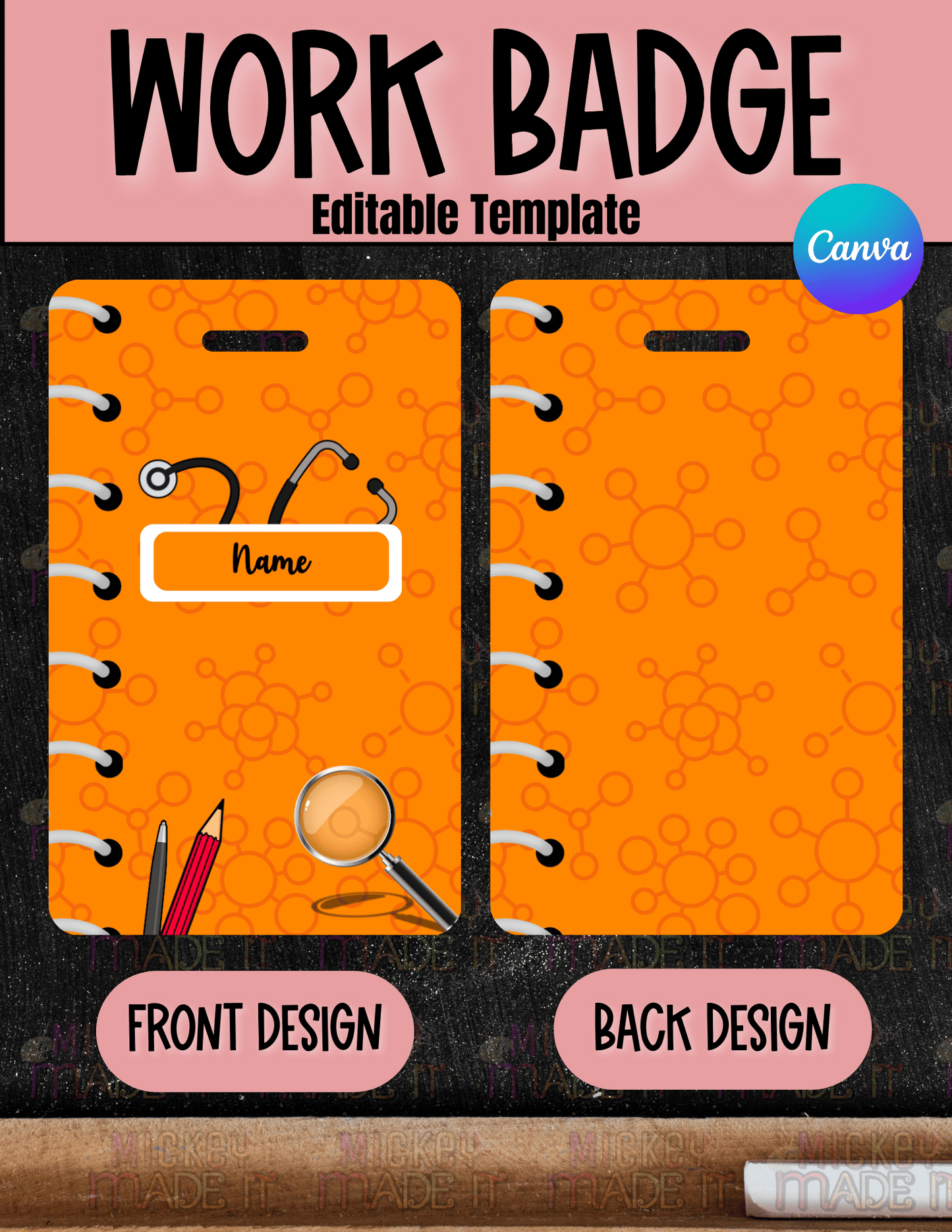 Orange Science Notebook Work Badge Template - Digital Download