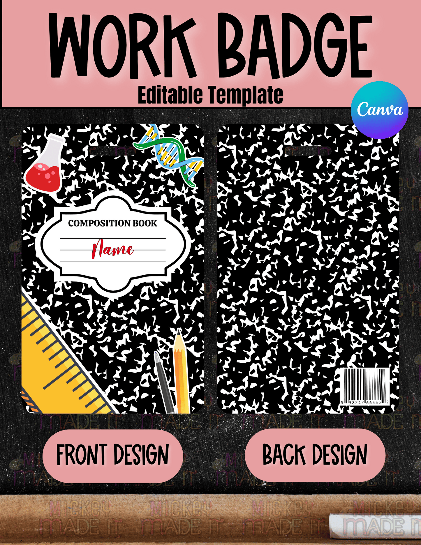 Composition Notebook Work Badge Template - Digital Download