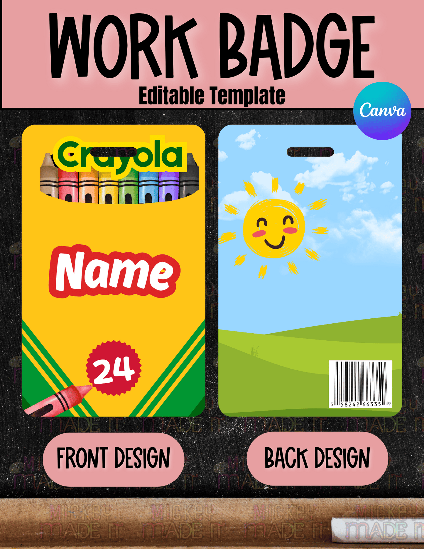 Crayon Box Work Badge Template - Digital Download