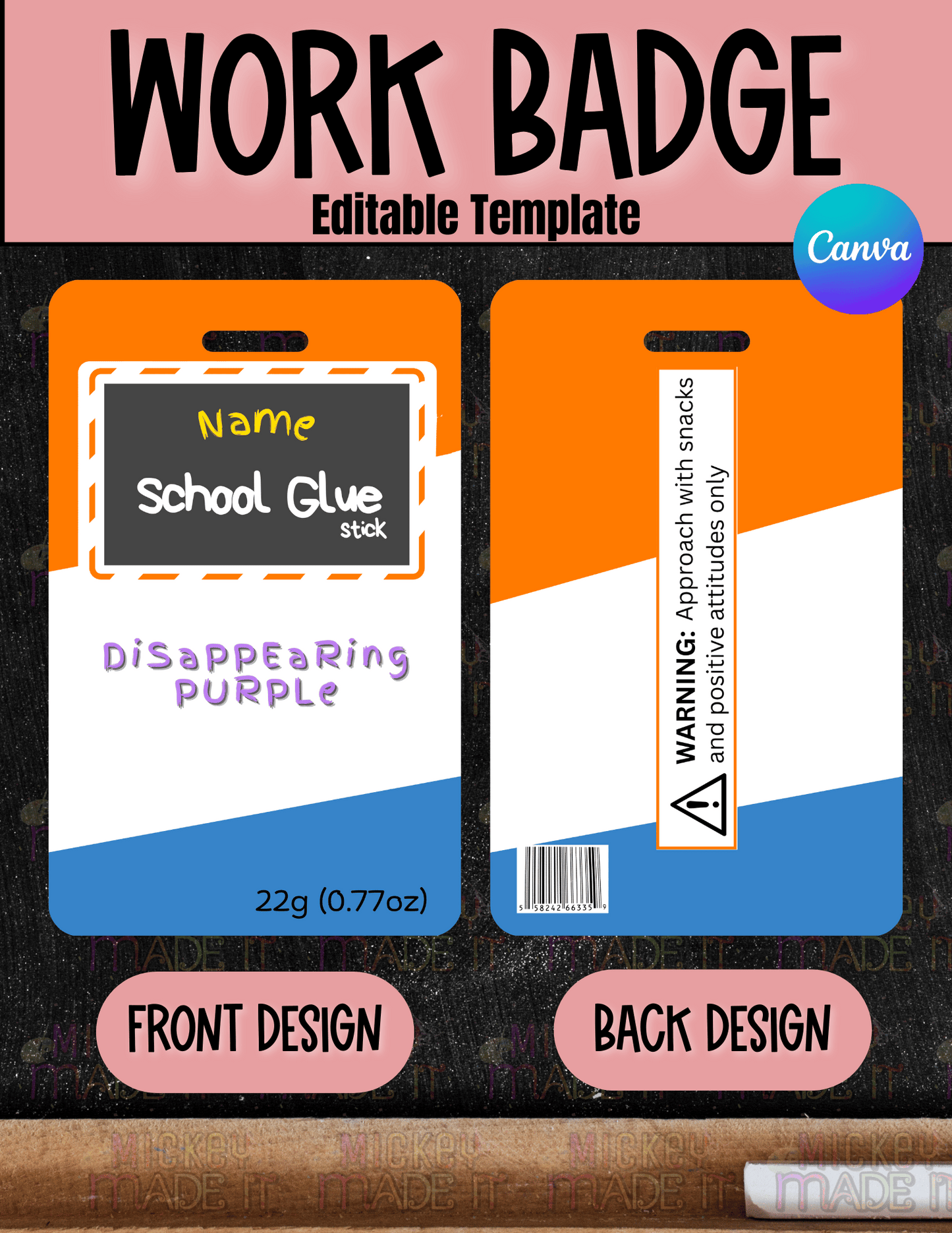 Glue Stick Work Badge Template - Digital Download