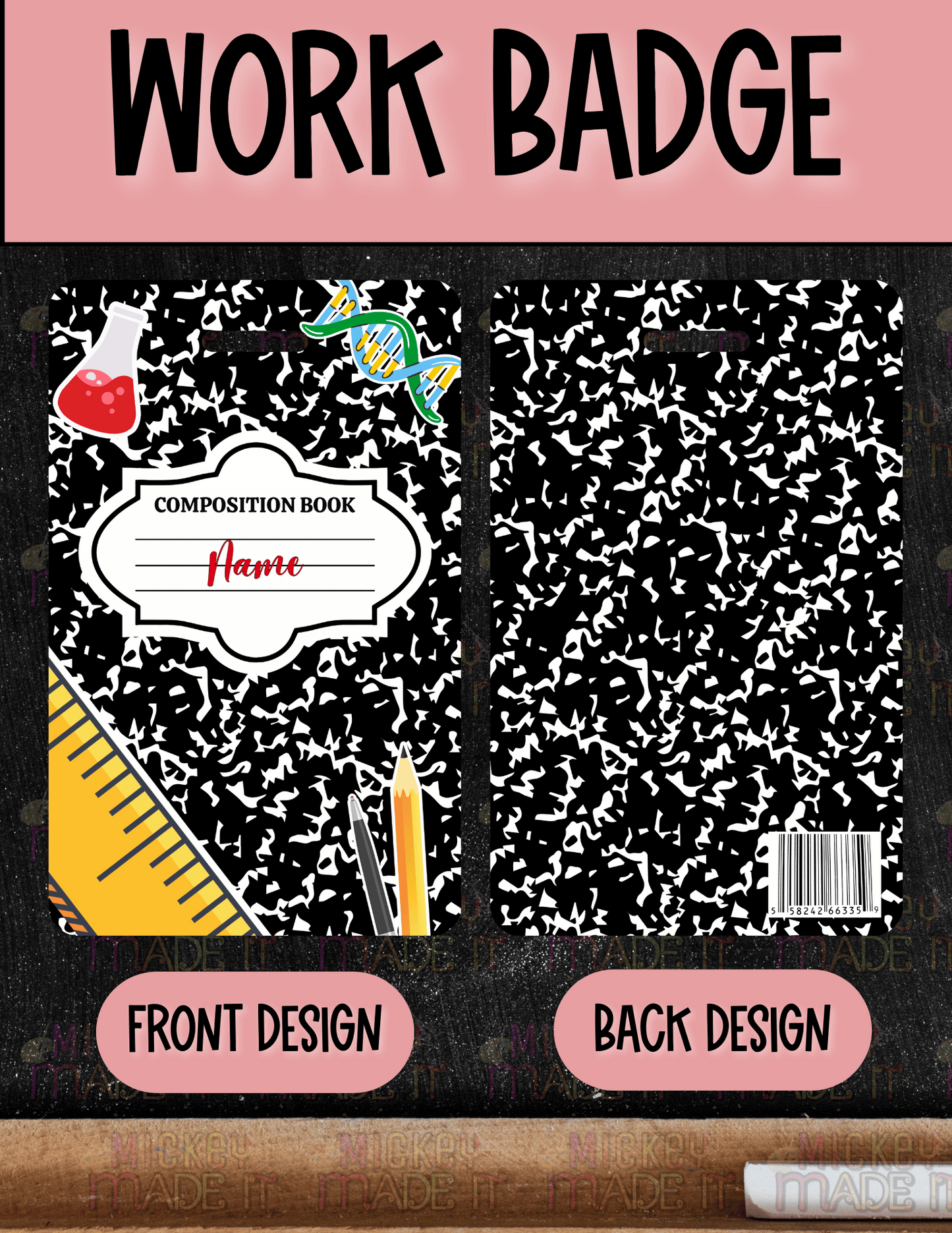 Composition Notebook Inspired - Personalized Work Badge