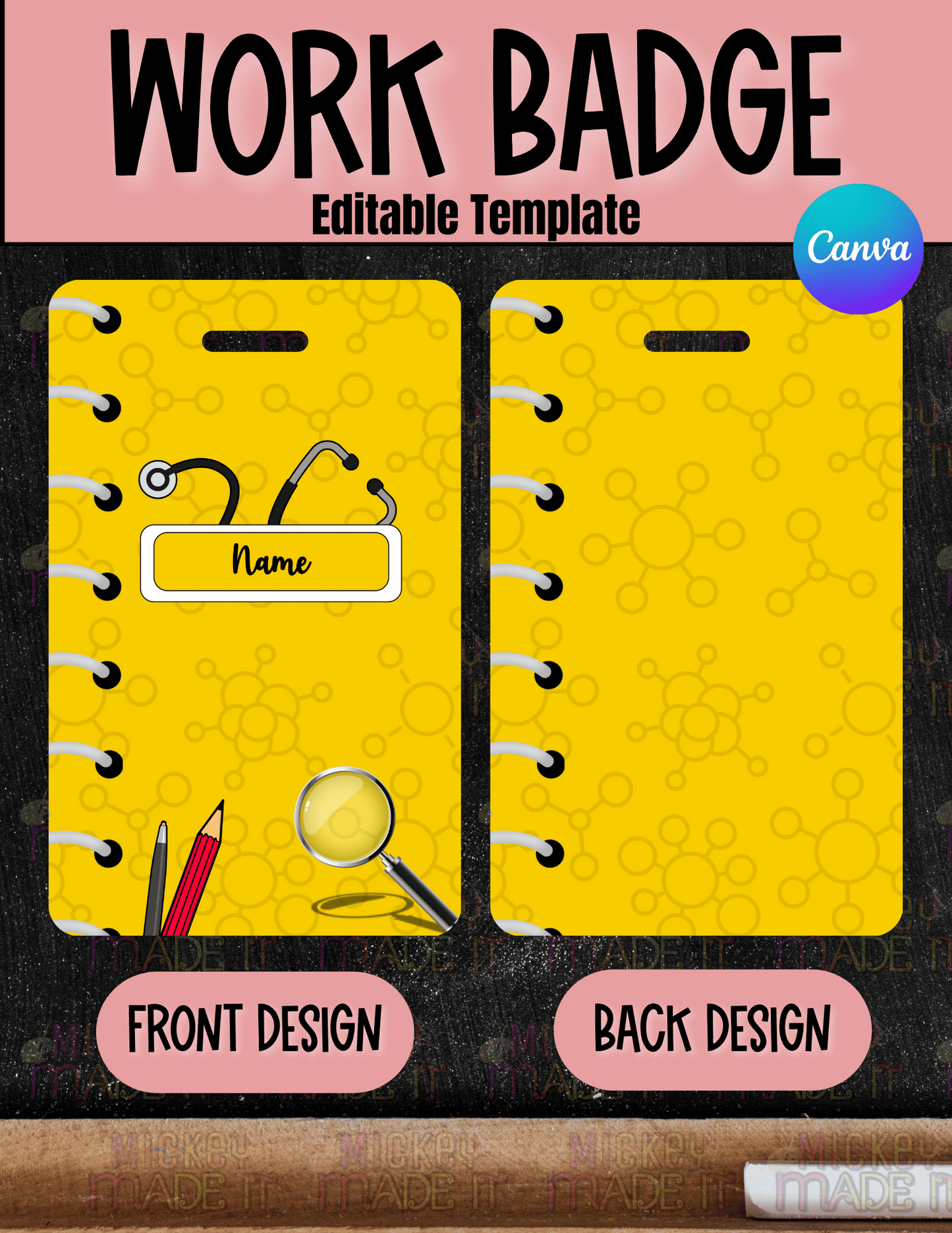 Yellow Science Notebook Work Badge Template - Digital Download
