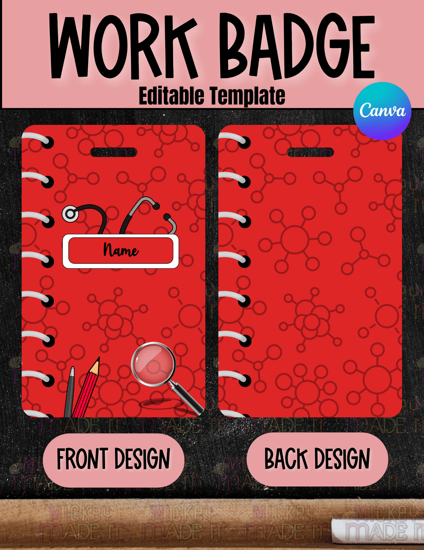 Red Science Notebook Work Badge Template - Digital Download