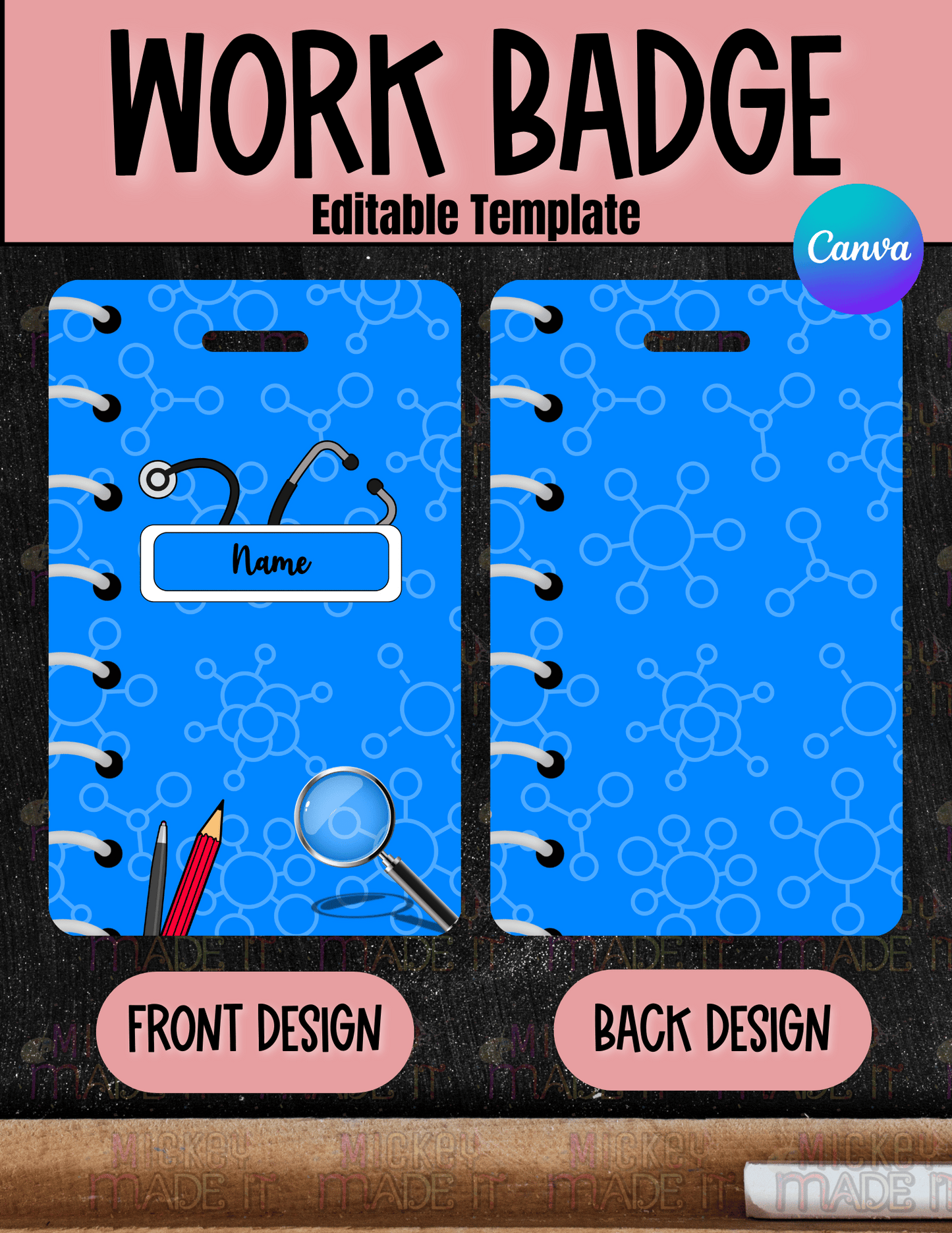 Blue Science Notebook Work Badge Template - Digital Download