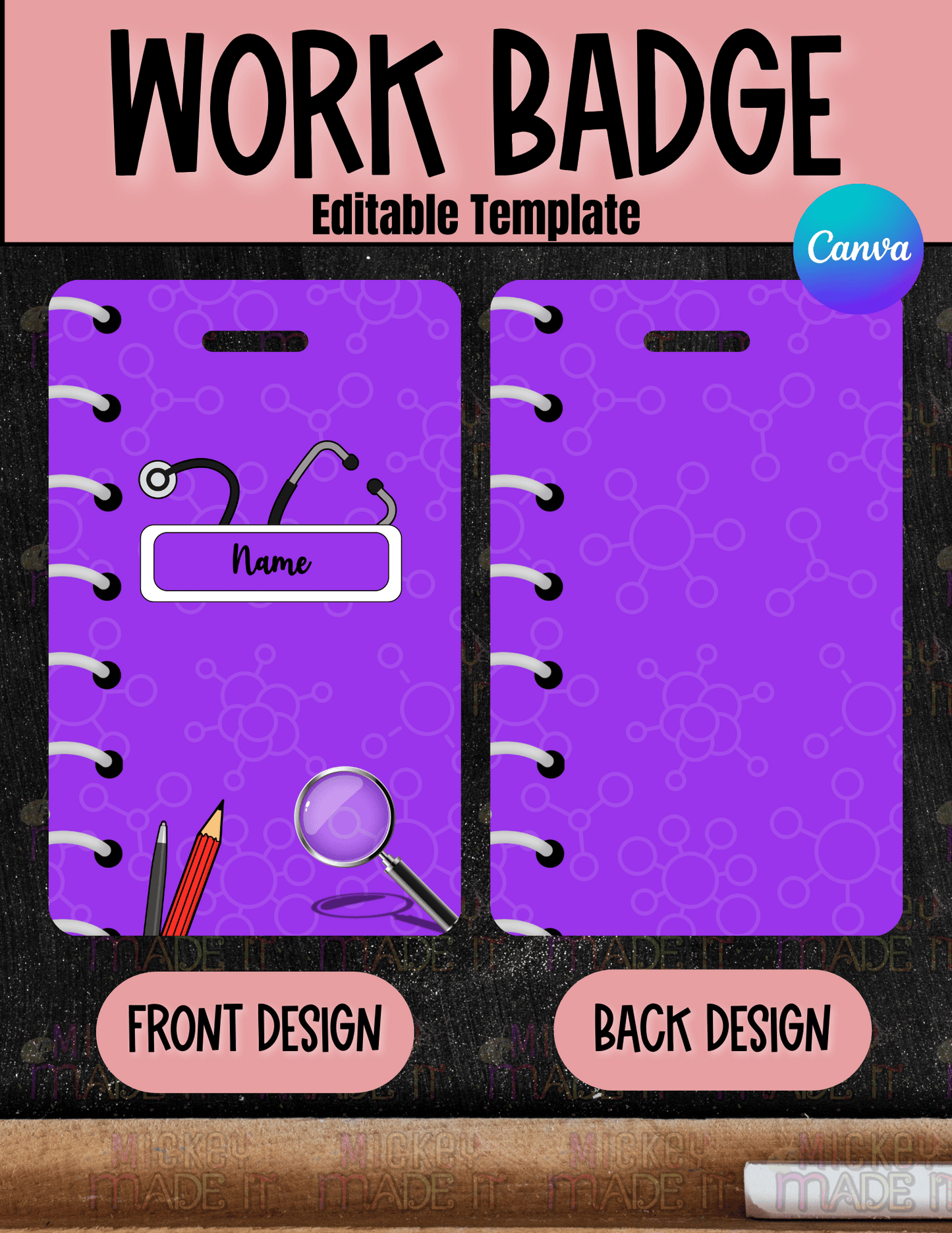 Purple Science Notebook Work Badge Template - Digital Download