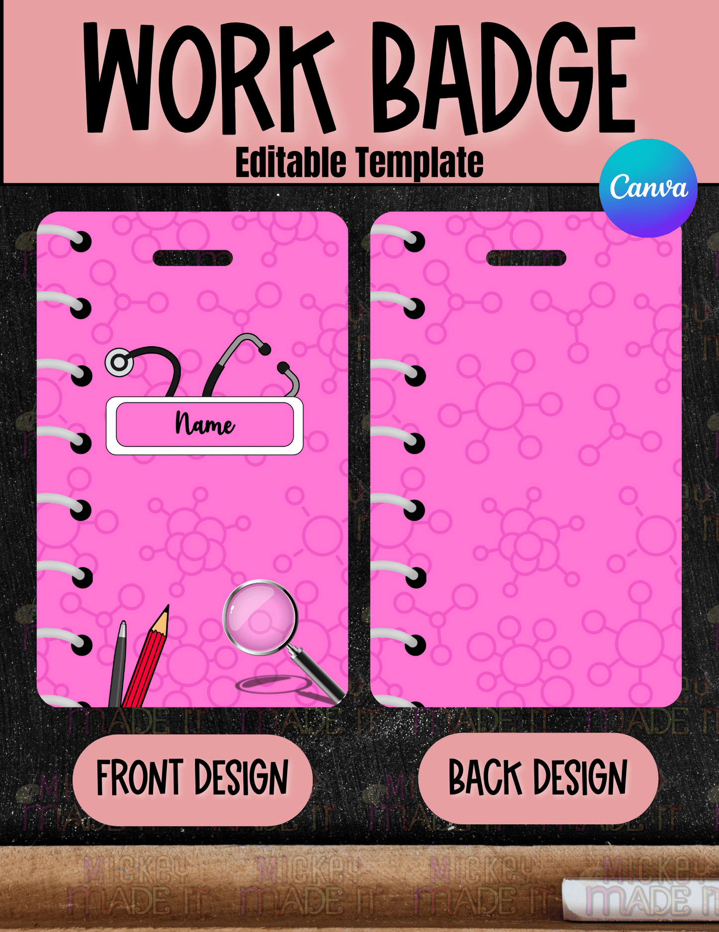 Pink Science Notebook Work Badge Template - Digital Download