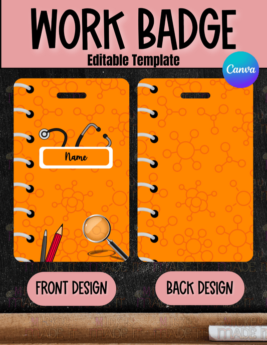 Orange Science Notebook Work Badge Template - Digital Download