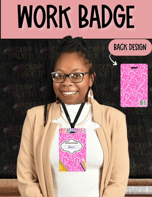 Pink Composition Notebook Inspired - Personalized Work Badge