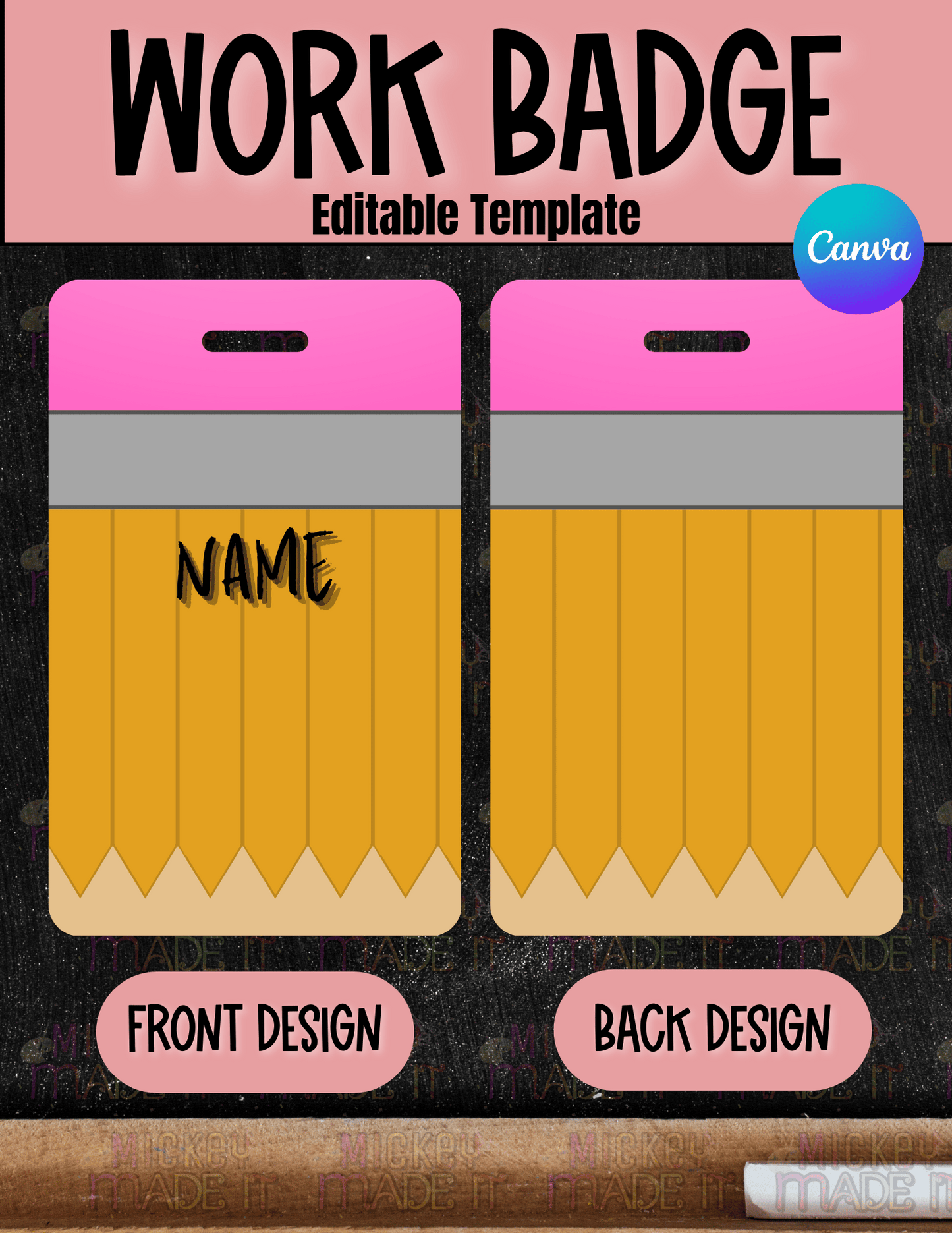 Pencil Work Badge Template - Digital Download