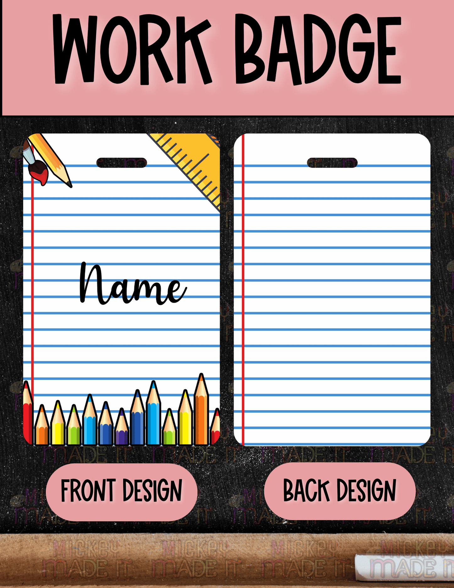 Notebook Paper Inspired - Personalized Work Badge
