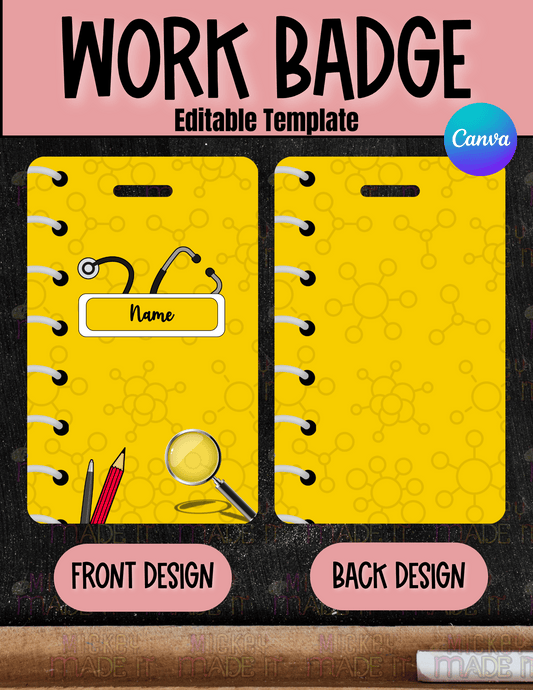 Yellow Science Notebook Work Badge Template - Digital Download