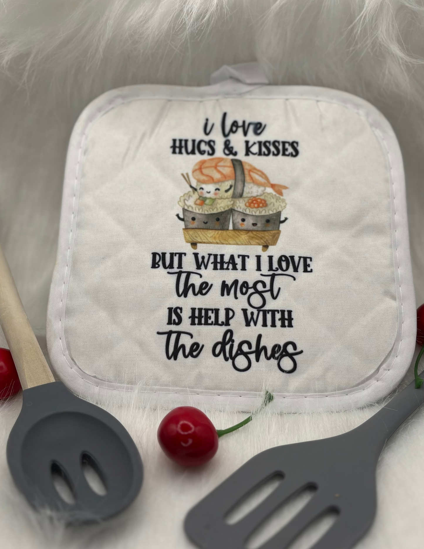 Hugs, Kisses, & Dishes – Funny Kitchen Pot Holder